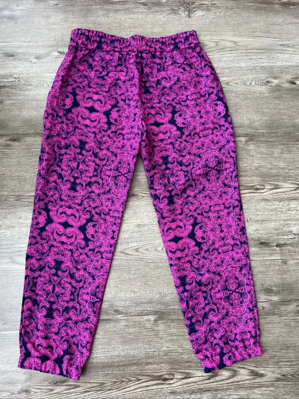 Ann Taylor Paisley Terrace Chiffon Jogger Womens 0 Pink Ankle Cuffed New